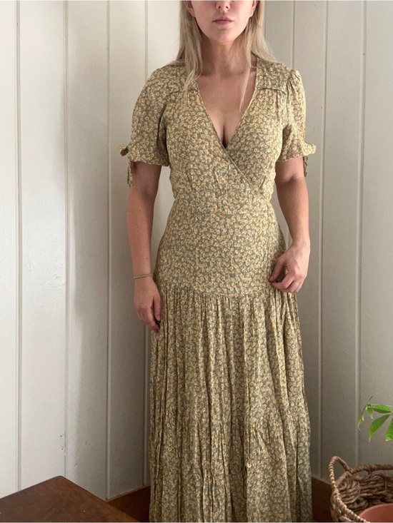 Christy Dawn Dresses & Skirts - Christy Dawn Green Floral Wrap Maxi Dress - Deadstock / Limited Edition